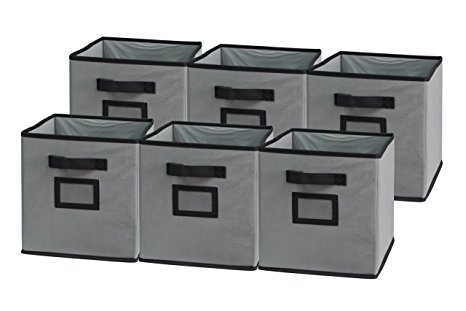 Sodynee Foldable Cloth Storage Cube Basket Bins Organizer Containers Drawers, 6 Pack, Black/Grey