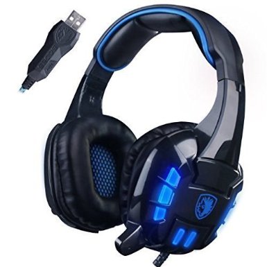 GW SADES SA718S USB Stereo Wired PC Gaming Headset Over-Ear Headband Headphones with Microphone Vibration LED lights(Black)