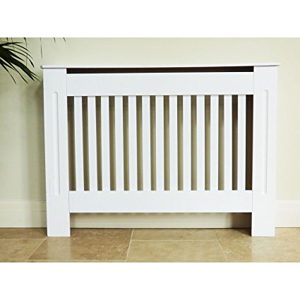 Jack Stonehouse Painted Radiator Cover Cabinet With Vertical Modern Style Slats In White MDF (Small)