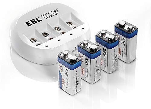 EBL 4 Bay 9V Lithium Lion Battery Charger with 4 Packs 600mAh 9V Li-ion Rechargeable Batteries