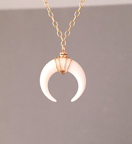 TINY White Bone Double Horn Gold Necklace // Crescent Moon also in Sterling Silver and 14k Rose Gold Fill