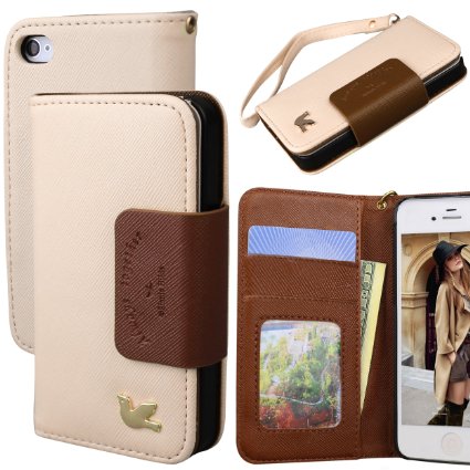 iPhone 4 Case,iPhone 4s Case,By HiLDA,Wallet Case,PU Leather Case,Credit Card Holder,Flip Cover Case[Brown]