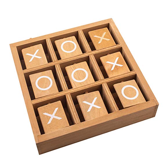 Tic-Tac-Toe Wood Game Set by GrowUpSmart | Classic Wooden Board Game for Kids | Mini Travel Set