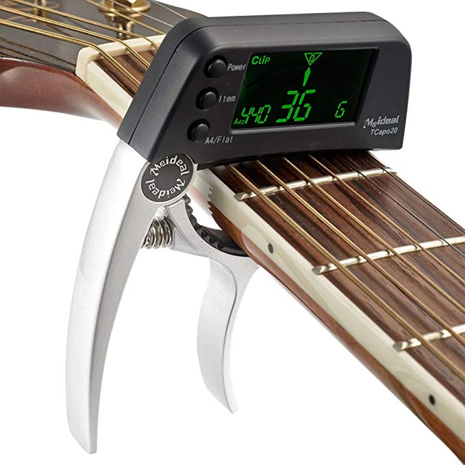 Guitar Tuner Capo, 2 in 1 Electric Guitar Capo Tuner with LCD Screen, Professional Capo Tuner Suitable for Acoustic or Folk Guitar, Banjo, Ukulele, Classical Guitar (Battery Not Included)