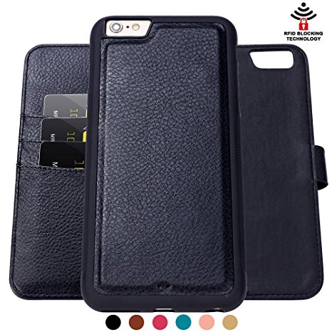 Apple iPhone 6/6s Flip Case,Shanshui Rfid Protector Pu Wallet Mobilephone Case and Detachable Tpu pc Back Cover(Black 4.7'')