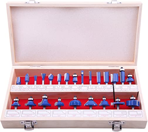 Carbide Tipped Router Bit Set (24PCS) with 6.5mm Shank Wood Milling Saw Cutter, Multi Purpose (Woodworking Tools for Home Improvement and DIY)