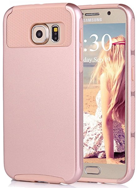 S6 Case, Eraglow Heavy Duty Rugged Shockproof Armor Holster Defender Slim Protective Hard Soft Rubber Bumper Case Cover For Samsung Galaxy S6 (rose gold)