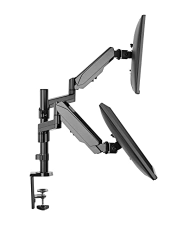Rife Dual Height Adjustable Monitor Stand Desk Mount for 2 LCD Computer Flat Screens, VESA 75 and 100 Fits 22, 23, 24, 27 Inch, Gas Spring, Full Motion (Black)