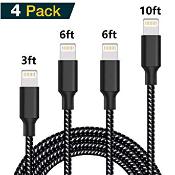 Weavom Phone Cable 4 Pack [3/6/6/10FT] Extra Long Nylon Braided USB Charging & Syncing Cord Compatible with Phone XS MAX/XR/X/8/8 Plus/7/7 Plus/6s/6s Plus/6/6 Plus/5/5S/5C/SE/Pad - Black02