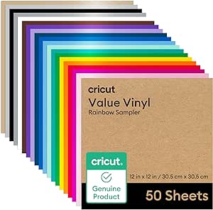 Cricut Value Permanent Vinyl - 50ft Rainbow Sampler, 12in x 12in Sheets (50 count)