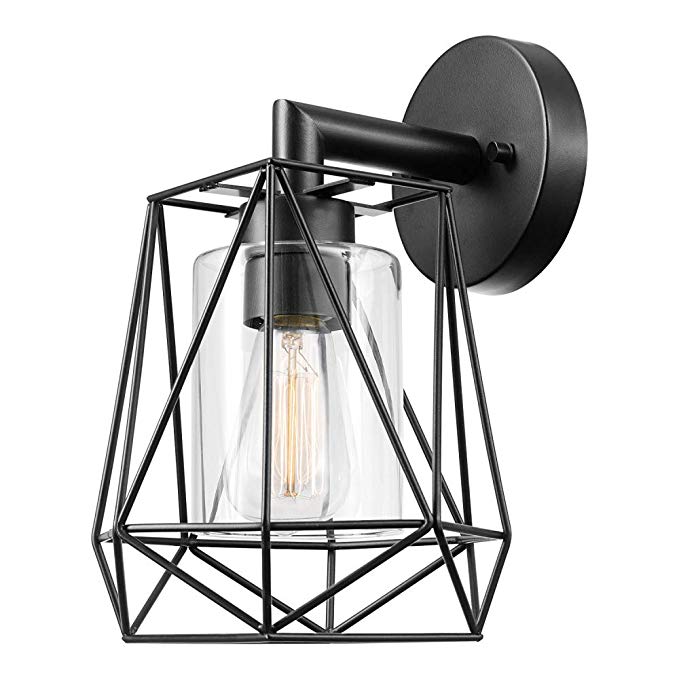 Sansa 1-Light Outdoor/Indoor Wall Sconce, Black, Clear Glass Inner Shade 44300