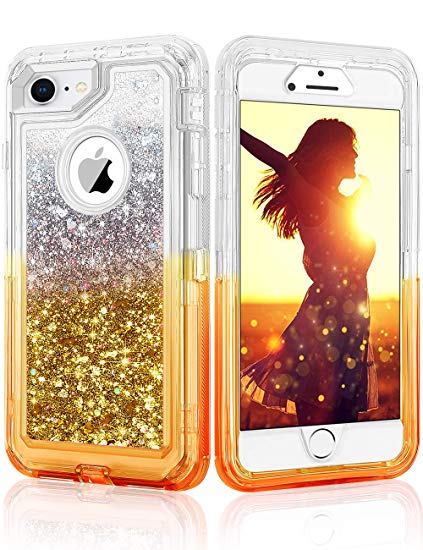 CHEERINGARY Case for iPhone 8 Case,iPhone 7 Case,iPhone 6 Case,iPhone 6S Case Quicksand Liquid Glitter Heavy Duty Shockproof Hard PC Case Gradient Nonslip TPU Bumper Cover 4.7 Inches,Gradient Gold