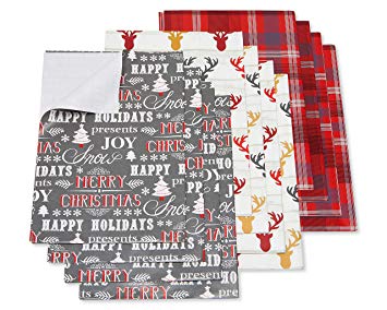 American Greetings Christmas Gift Wrapping Paper Sheets with Gridlines Bundle, 12 Sheets; Lettering, Reindeer and Plaid