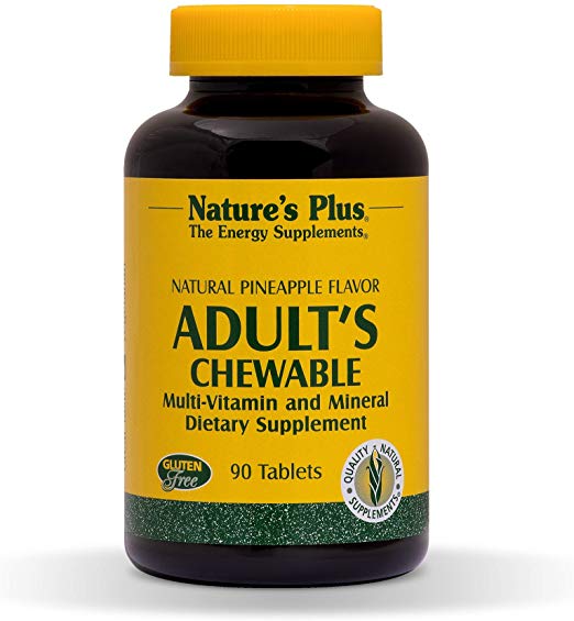 NaturesPlus Adult's Chewable Multivitamin - 90 Vegetarian Tablets - Pineapple Flavor - Natural Whole Foods Supplement for Overall Health, Energy - Gluten-Free - 90 Servings
