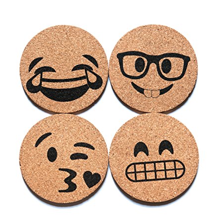 Corkologist Emoji Cork Coasters Printed, Set of 4 (Style 2)
