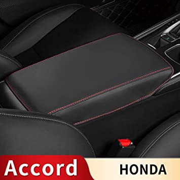 TTX LIGHTING Car Armrest Cover for 2018 2019 2020 2021 Honda Accord Hybrid, Automotive Center Console Cover, Waterproof Faux Leather Car Armrest Cover Seat Box Protector(Black&Red)