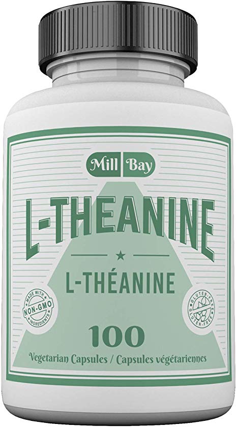 Mill Bay L-Theanine –Relaxation and Sleep Supplement. Stress & Anxiety Relief. 100 Vegan, Non-GMO Capsules (Super Strength 200mg)