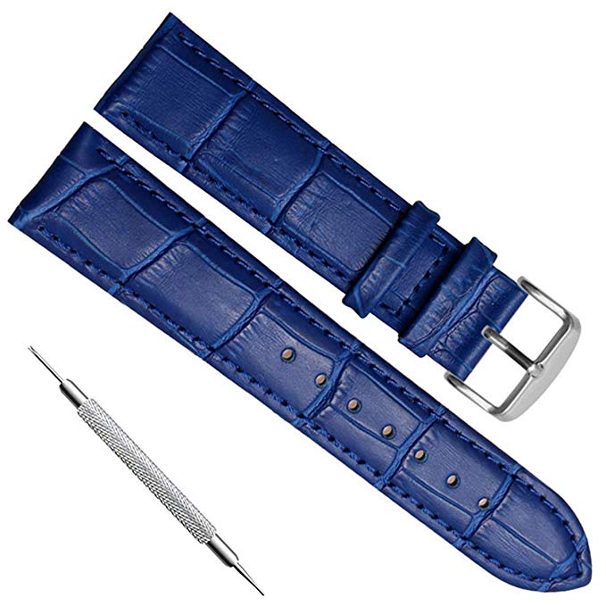 Quick Release Genuine Leather Replacement Watch Band Strap with Stainless Metal Clasp Choice of Color & Width