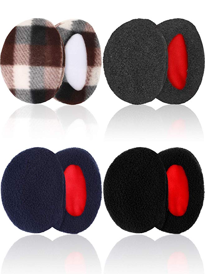 4 Pairs Unisex Bandless Ear Warmers Fleece Ear Muffs Thick Winter Ear Covers