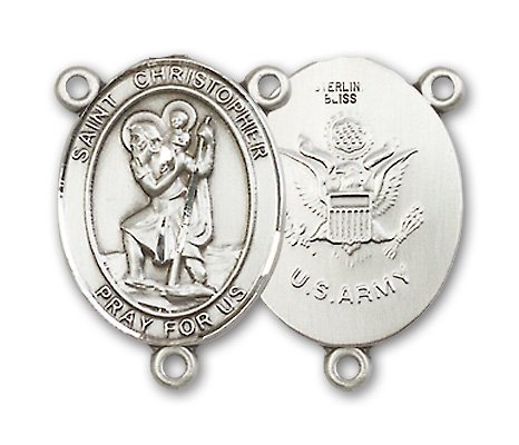 Sterling Silver US Army St Christopher Patron Saint Rosary Centerpiece by Bliss Manufacturing