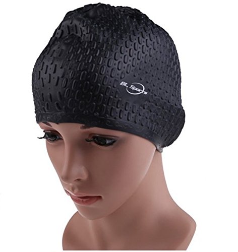 Glamorway Silicone Swimming Long Hair Bubble Cap Ear Wrap Waterproof Hat for Women and Men