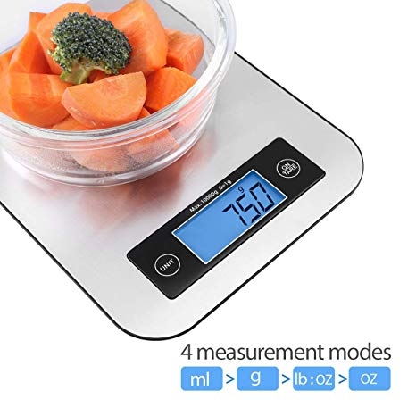 Digital Kitchen Food Scale, Small Cooking Scale with Stainless Steel Panel, Fast Unit Switching Kitchen Weighing Scale, Holds Up to 11 Ibs/5 Kg …
