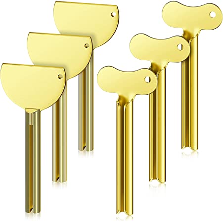 6 Pieces Metal Toothpaste Squeezer Stainless Steel Tube Squeezer Key Roller Tube Creams Paint Squeezer Tool for Family Washroom Bathroom (Gold)