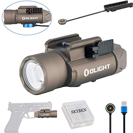Olight PL-PRO Valkyrie 1500 Lumens Cree XHP 35 HI NW LED Magnetic Rechargeable Weaponlight with Magnetic Remote Pressure Switch,Built-in Battery and SKYBEN Battery Case (Desert Tan)