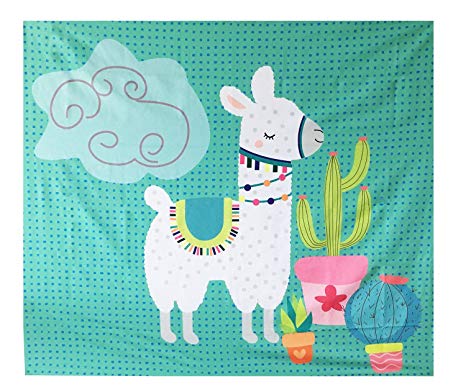 Geepro Llama Cactus Decor Wall Hangings Tapestry Bedroom Velvet Wall Blanket for Kids 59 x 51 inches (Teal)