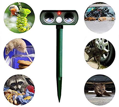 Ultrasonic Pest Repeller by Wide World - Solar Powered Waterproof Outdoor Wild Animal Repeller - Motion Sensor and Powerful Sound for Deer Cat Dog Squirrel Mole Rat Fox Wolf Raccoon - Sound Control