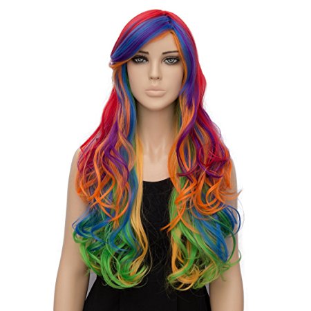 Netgo Colorful Rainbow Costume Wig Long Wavy Lolita Wig for Cosplay Halloween Party