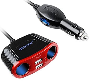 BESTEK Car Cigarette Lighter Socket Adapter 12V/24V Auto Splitter with Dual USB Ports 4.8A for iPhone iPad, Android Samsung, GPS, Dashcam, Radar Detector and More