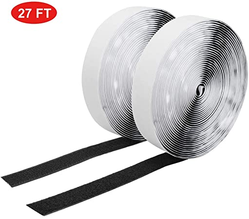 27 Ft x 1 Inch Adhestive Hook and Loop Strips, Hompie Self Sticky Back Fastening Interlocking Tape, Fabric Fastener Mounting Patch Roll for Sewing, Crafting,DIY(Black)