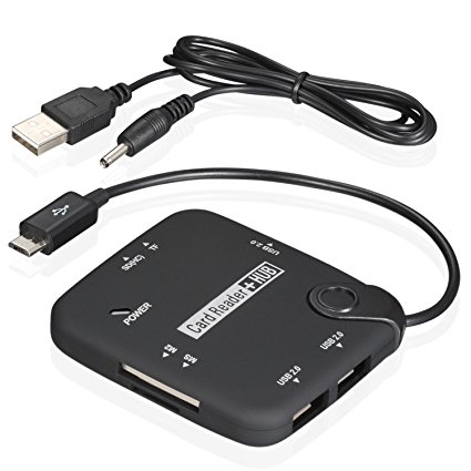 Fosmon OTG USB Hub & Card Reader [2.0 USB Port | TF | SD(HC) | MS | M2] Data Transfer   Sync Portiable On The Go for Micro USB Smartphones & Tablets - Black