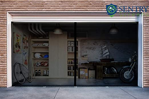 MAGNETIC GARAGE DOOR SCREEN - Double Car - 8'h x 18'w (Single also available) - 60g Fiberglass Mesh - Stronger 1,400gs High Energy Magnets - Weighted Bottom - Tie Backs - Wind Resistors - Black