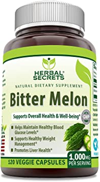 Herbal Secrets Bitter Melon 1000mg Per Serving 120 Capsules - Great for Digestion - Support Healthy Glucose Metabolism -Help Maintain Healthy Blood Sugar