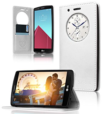LG G4 Case, Quick Circle Case , ALL IN ONE!, Works With Magnetic Car Mount, Flip Cover, Magnetic Wallet , Smart view Supports NFC, Hands-free Display Stand by Juicy Case (White)