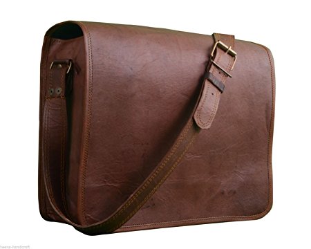 Handolederco. Leather Full Flap Messenger Handmade Bag Laptop Bag Satchel Bag Padded Messenger Bag School Bag 10X13X3 Inches Brown (10X13)