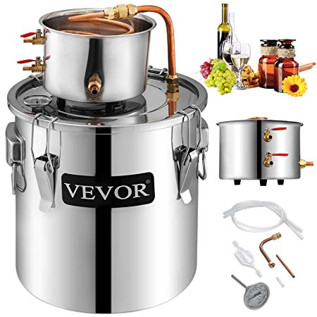 VEVOR Moonshine Still 9.6Gal 38L Stainless Steel Water Alcohol Distiller Copper Tube Home Brewing Kit Build-in Thermometer for DIY Whisky Wine Brandy, Sliver