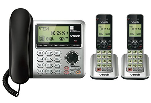 Vtech DECT CS6649-2 6.0 2-Handset Cordless/Corded Phone System with Digital Answering Machine, Dual Speakerphones, Dual Caller ID