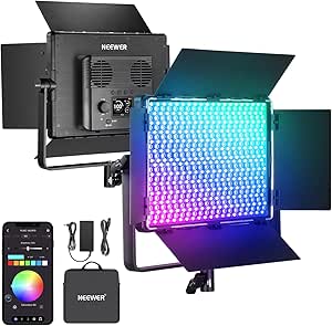 NEEWER PL60C RGB LED Panneau Vidéo Lumière APP/2,4G/DMX Contrôle, 60W 23000Lux/0,5m 2500K-10000K RGBCW Pro Éclairage de Studio/18 Scènes/V Alimenté par Batterie pour Enregistrement Streaming Extérieur