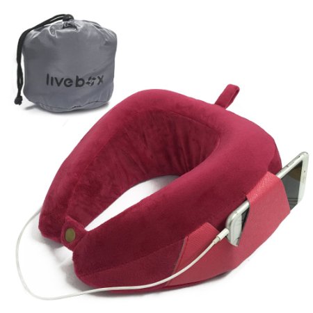 LIVEBOX Travel Neck Pillow - Luxury Innovative Memory Foam Neck Support Travel Pillow with a Portable Bag For Airplane,Car,Bus,Train,Home Use (Rosy)