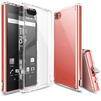 Xperia Z5 Compact Case, Ringke [Fusion] Crystal Clear PC Back TPU Bumper w/ Screen Protector [Drop Protection/Shock Absorption Technology][Attached Dust Cap] For Sony Xperia Z5 Compact - Clear