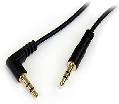 StarTech.com 3 ft. (0.9 m) 3.5mm Audio Cable - 3.5mm Slim Audio Cable - Right Angle - Male/Male - Aux Cable (MU3MMSRA), Black