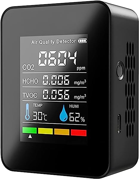 Iwaki Real-time 5-in-1 Air Quality Monitor Indoor,Portable CO2 Monitor,Air Quality Tester(CO2, TVOC,HCHO,Humidity, Temp) for Home Office and Various Occasion(Black)