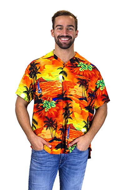 V.H.O Funky Hawaiian Shirt For Men Short Sleeve Front-Pocket Surf Multiple Colors