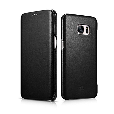 Novada Samsung Galaxy S7 Edge Case - Genuine Leather Flip Case Cover for Samsung Galaxy S7 Edge - Classic Collection - Black