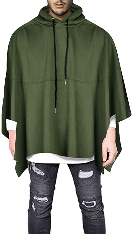 Demetory Men's Oversized Batwing Sleeves Hooded Poncho Cape