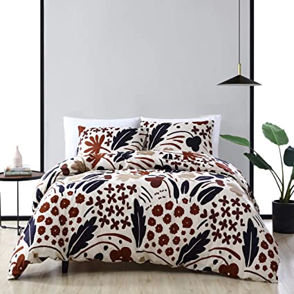 Marimekko | Suvi Collection | 100% Cotton Soft and Breathable Comforter, All Season 3-Piece Bedding Set, Pre-Washed for Added Softness, King, Brown