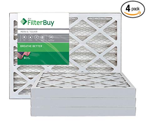 FilterBuy 14x14x2 MERV 8 Pleated AC Furnace Air Filter, (Pack of 4 Filters), 14x14x2 – Silver